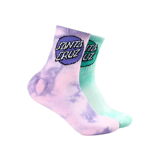SANTA CRUZ Other Dot Youth 2pk Mid Socks - Pale Pink/Light Green Tie Dye