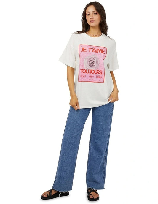 ALL ABOUT EVE Je Taime Oversized Womens Tee - Vintage White