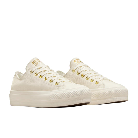 CONVERSE Chuck Taylor All Star Lift Womens Leather Low Shoe - Egret/Egret/Gold