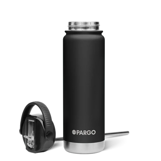 PARGO 750ml Insulated Sports Drink Bottle w/ Straw Lid - Midnight Black