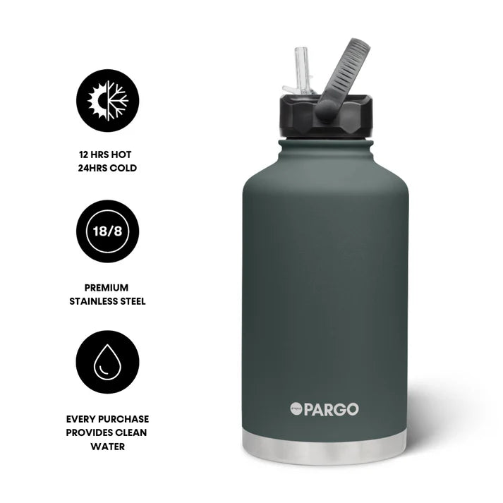 PARGO 1890ml Insulated Sports Drink Bottle w/ Straw Lid - BBQ Charcoal