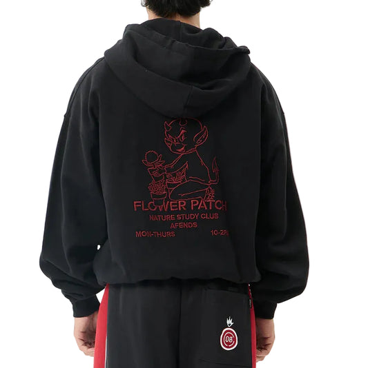 AFENDS Flower Patch Recycled Box Fit Mens Zip Hoodie - Stone Black