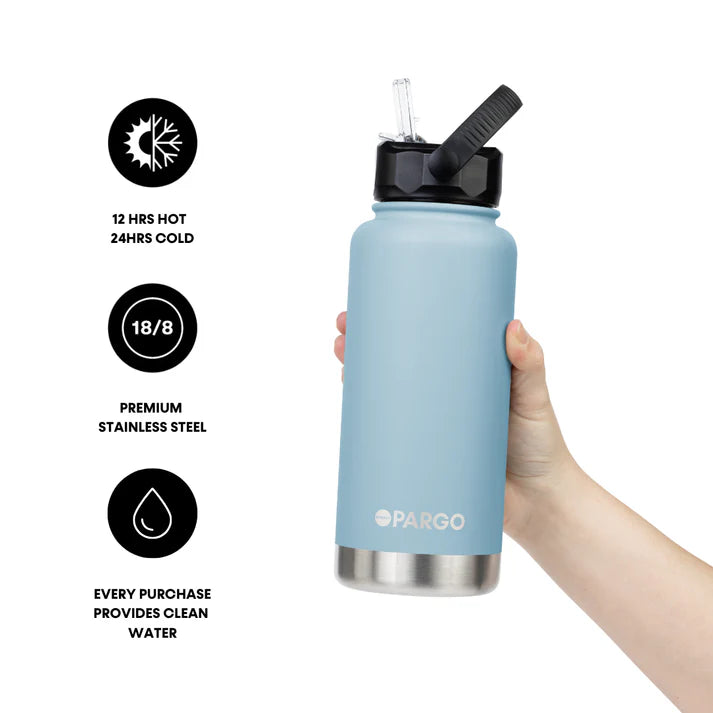 PARGO 950ml Insulated Sports Drink Bottle w/ Straw Lid - Bay Blue