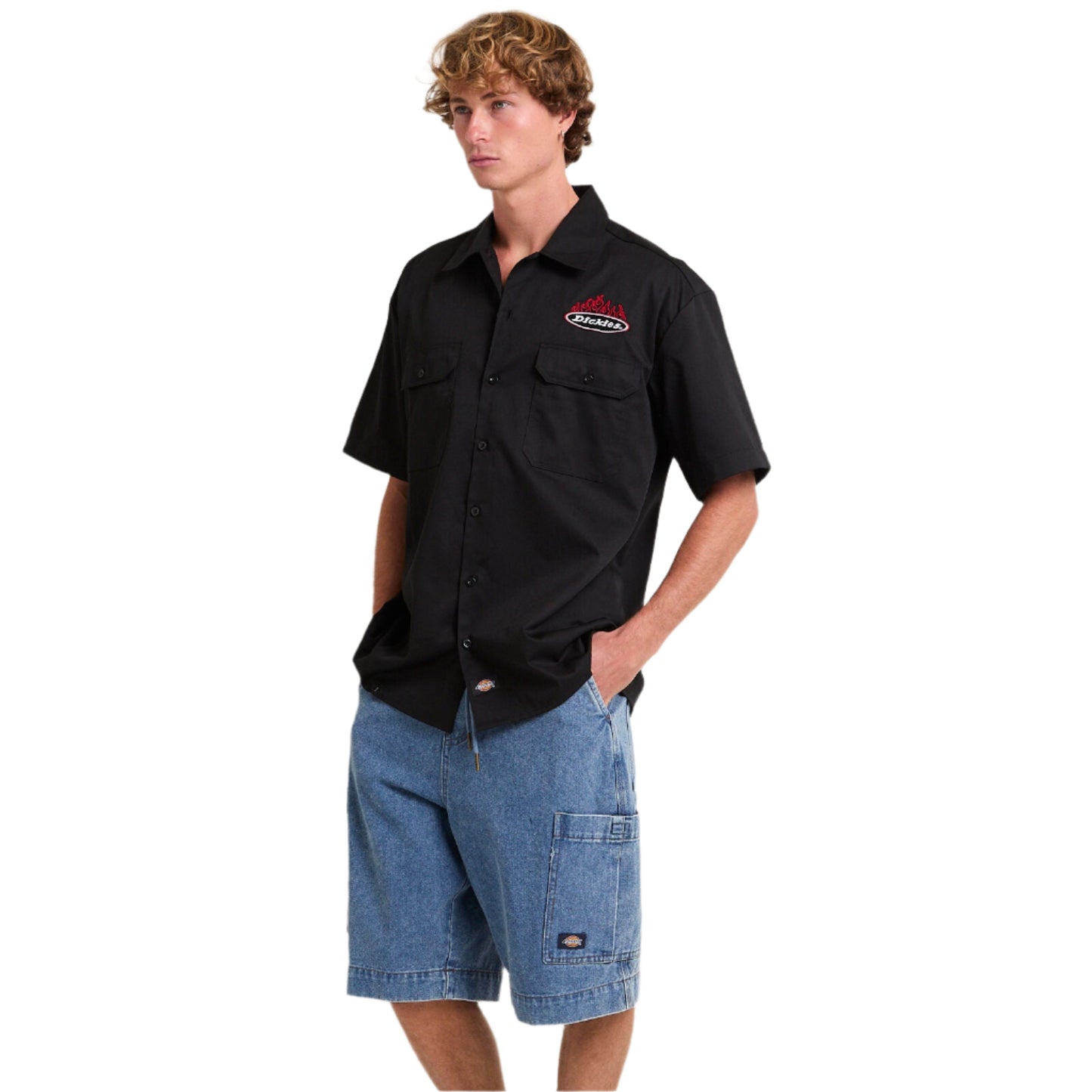DICKIES 1574 Fire Boy Mens Short Sleeve Shirt - Black