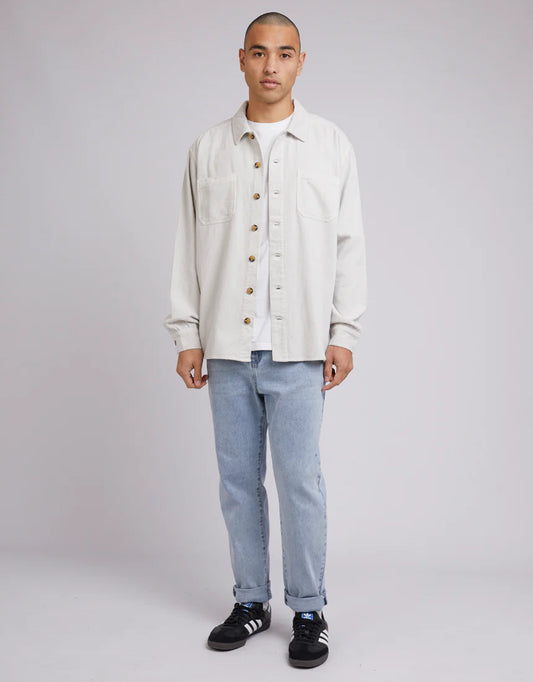 SILENT THEORY Cord Mens Over Shirt - Chalk