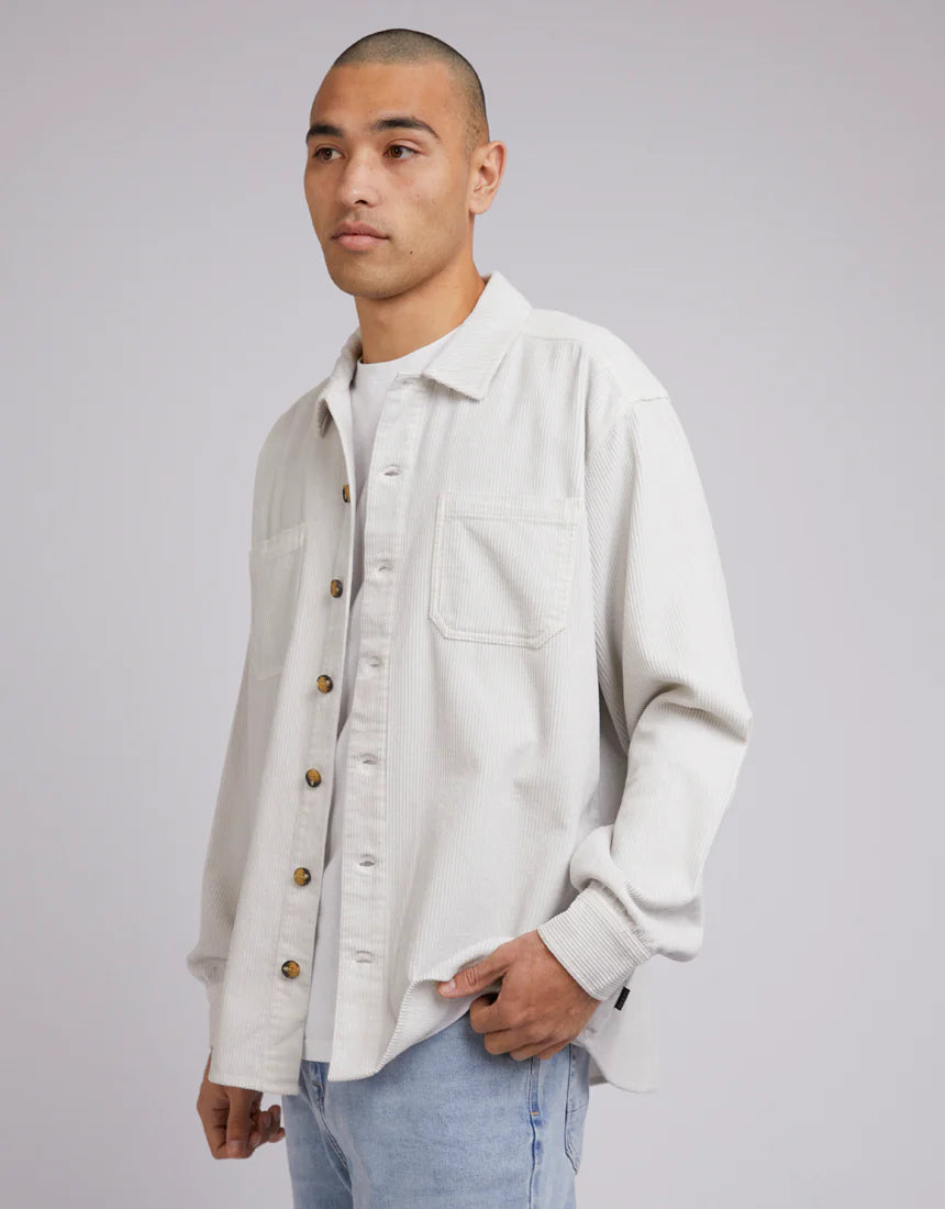 SILENT THEORY Cord Mens Over Shirt - Chalk