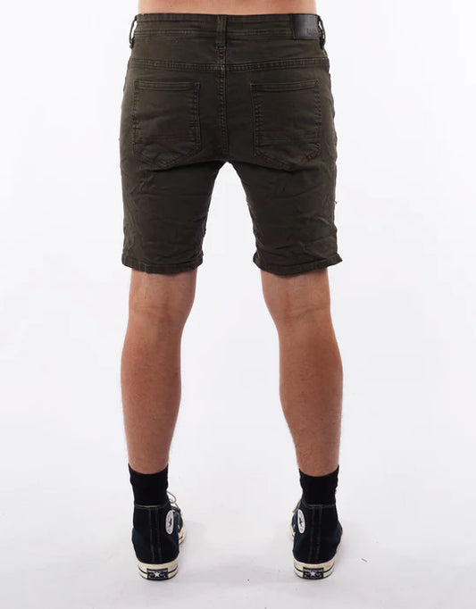 SILENT THEORY Strung Out Moto Mens Denim Shorts - Trashed Khaki