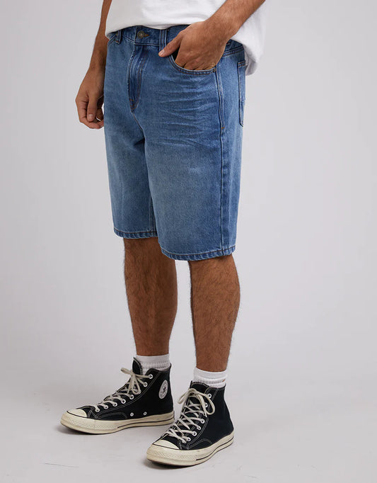 SILENT THEORY Relaxed Straight Mens Denim Shorts - Light Blue