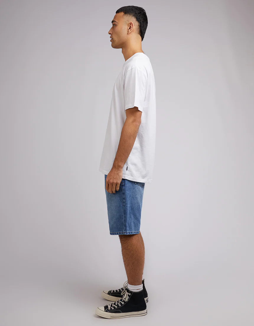 SILENT THEORY Relaxed Straight Mens Denim Shorts - Light Blue