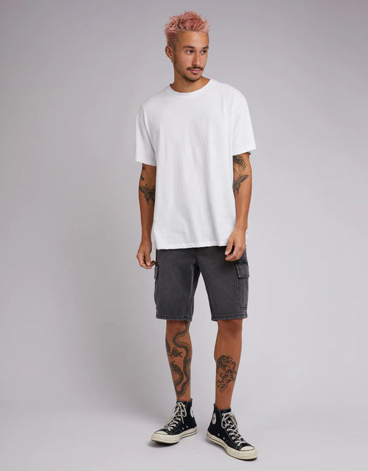 SILENT THEORY Cargo Denim Mens Shorts - Washed Black