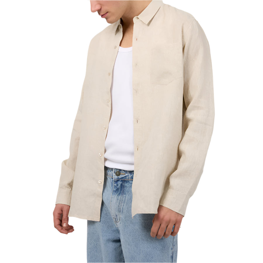 SILENT THEORY Linen Mens L/S Shirt - Natural