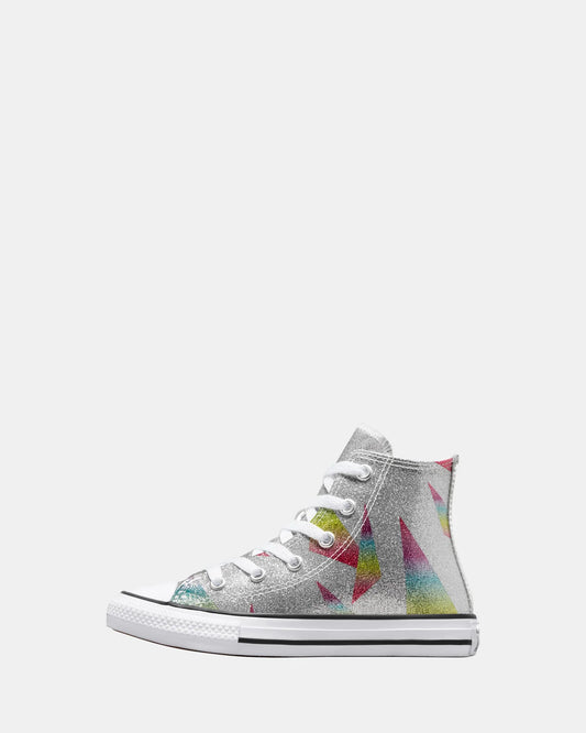CONVERSE Chuck Taylor All Star Prism Glitter Youth Hi Shoe - Pure Silver/Aqua Soul/White