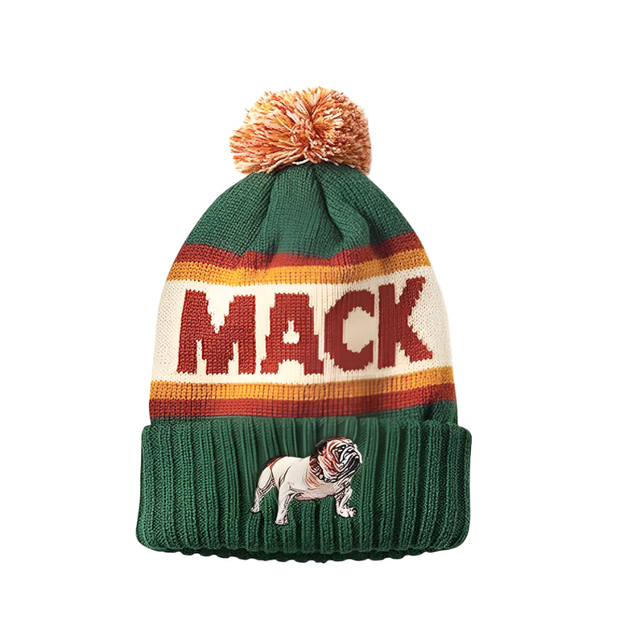 AMERICAN NEEDLE Mack Pillow Line Knit Bobble Beanie - Dark Green/Blood Orange/Gold/ivory
