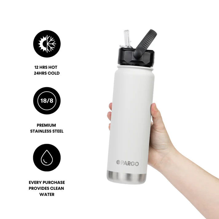 PARGO 750ml Insulated Sports Drink Bottle w/ Straw Lid - Bone White
