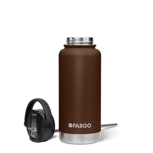 PARGO 950ml Insulated Sports Drink Bottle w/ Straw Lid - Chocolate Brown