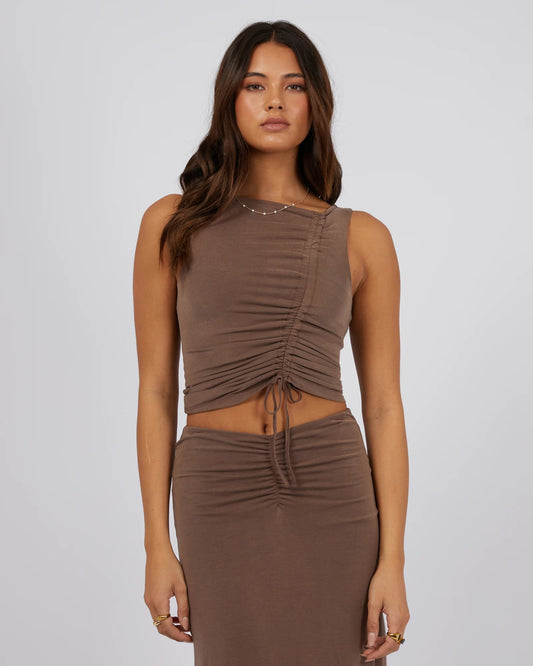 JORGE Luxe Ruched Womens Tank - Brown