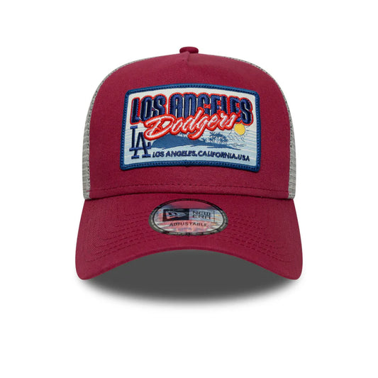 NEW ERA Los Angeles Dodgers MLB Patch 9FORTY A-Frame Snapback Trucker Cap - Cherry Jam/Grey