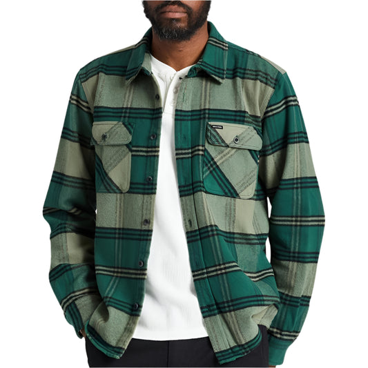 BRIXTON Bowery Mens Heavy Weight L/S Flannel Shirt - Pine Needle/Olive Surplus