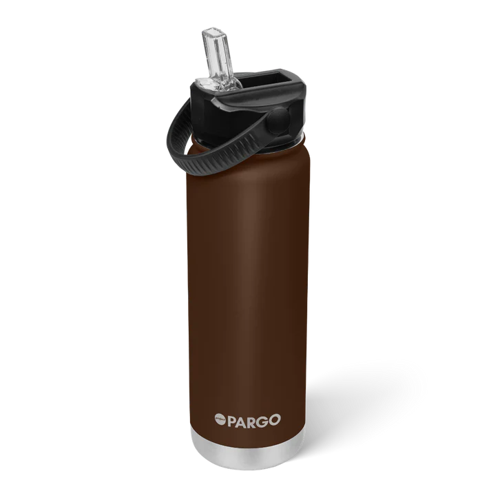 PARGO 750ml Insulated Sports Drink Bottle w/ Straw Lid - Chocolate Brown