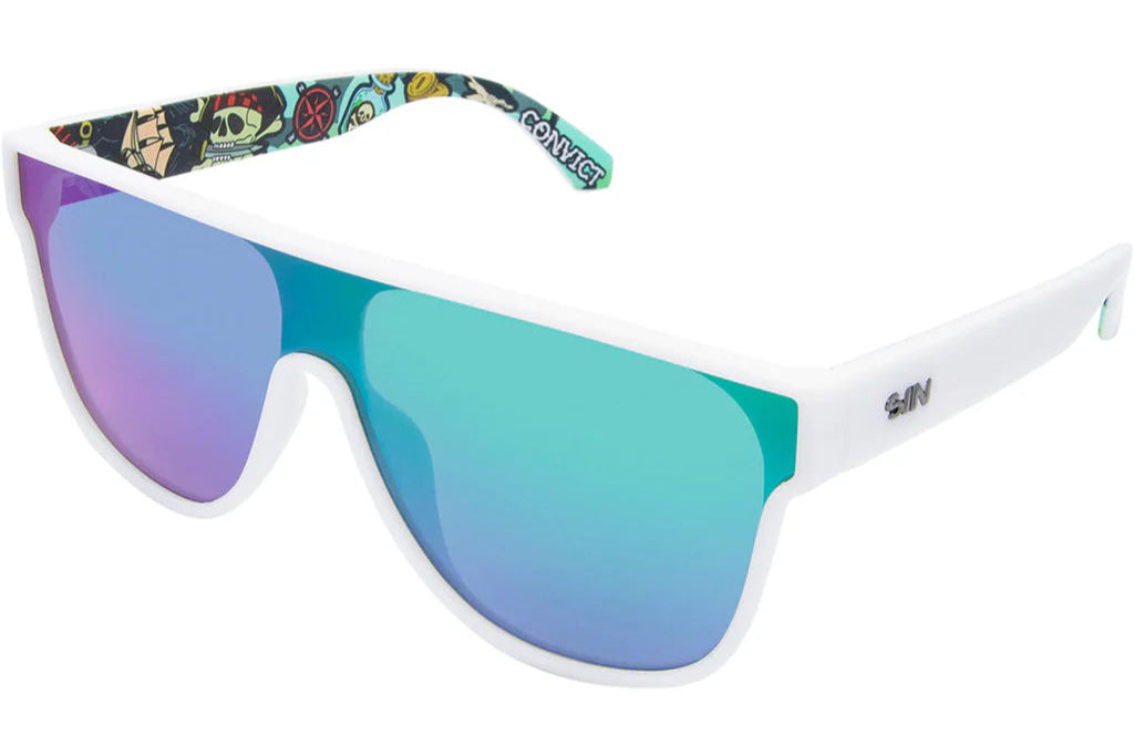 SIN Cannon Ball Polarised Sunglasses - Matt White/Green