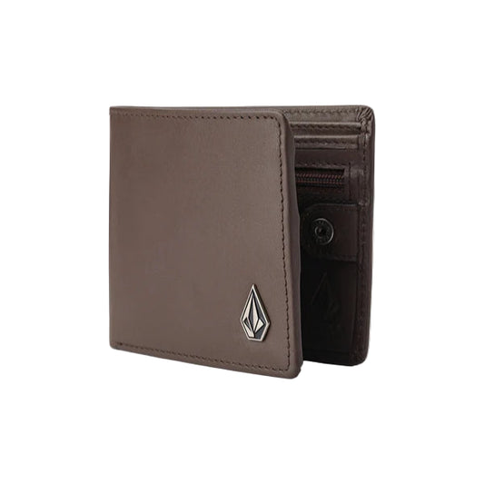 VOLCOM Single Stone Leather Wallet - Dark Brown