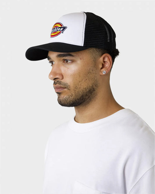 DICKIES Classic Logo Mens Snapback Trucker Cap - White/Black
