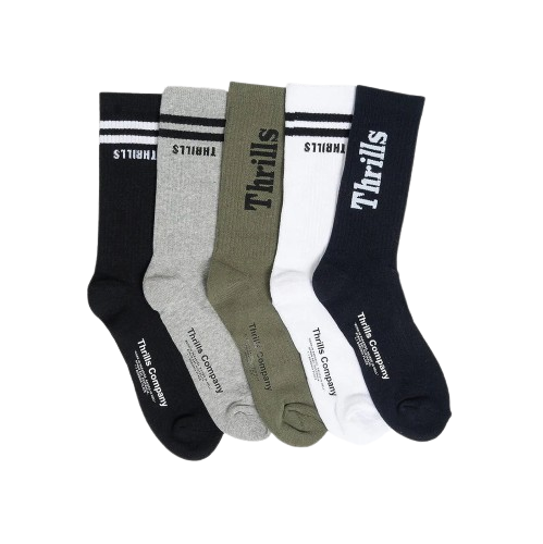 THRILLS Minimal Thrills 5pk Socks - Black/White/Army Green/Total Eclipse/Grey Marle