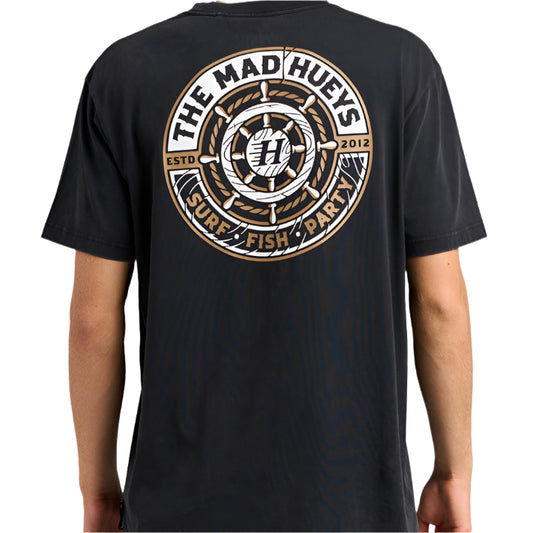 THE MAD HUEYS Ship Wheel Mens Tee - Washed Black