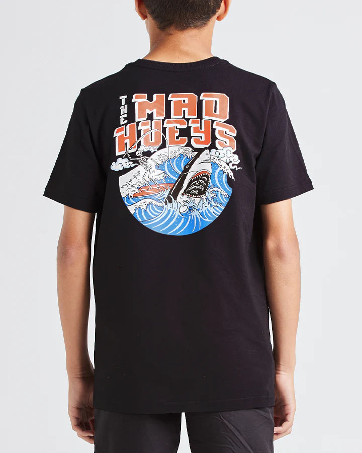 THE MAD HUEYS Surfer Shark Youth Tee - Vintage Black