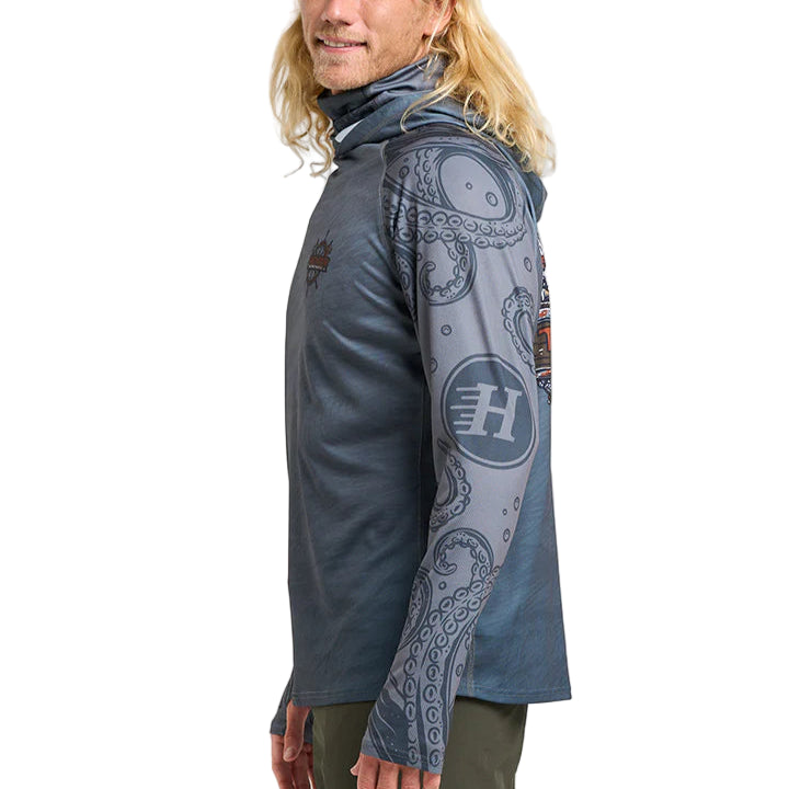 THE MAD HUEYS The Sea Captain Hooded UPF 50+ Mens Fishing Jersey - Steel Blue