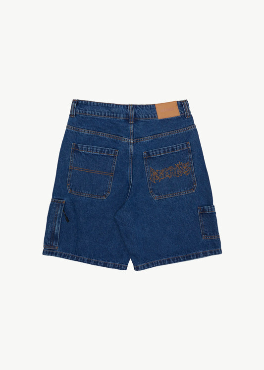 AFENDS Scorched Harper Mens Denim Baggy Fit Carpenter Short - Authentic Blue