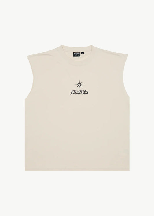 AFENDS Peace Out Mens Sleeveless Tee - Moonbeam