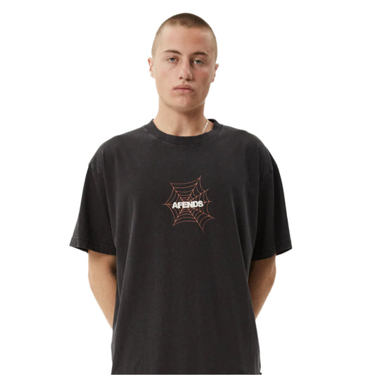AFENDS Webhead Recycled Boxy Fit Mens Tee - Stone Black
