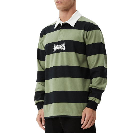 AFENDS Mental Mens L/S Rugby Top - Oil Green