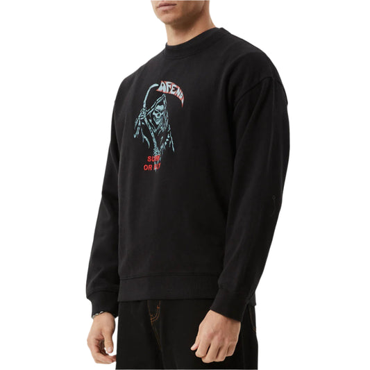AFENDS Surf Or Fly Recycled Mens Crew - Black