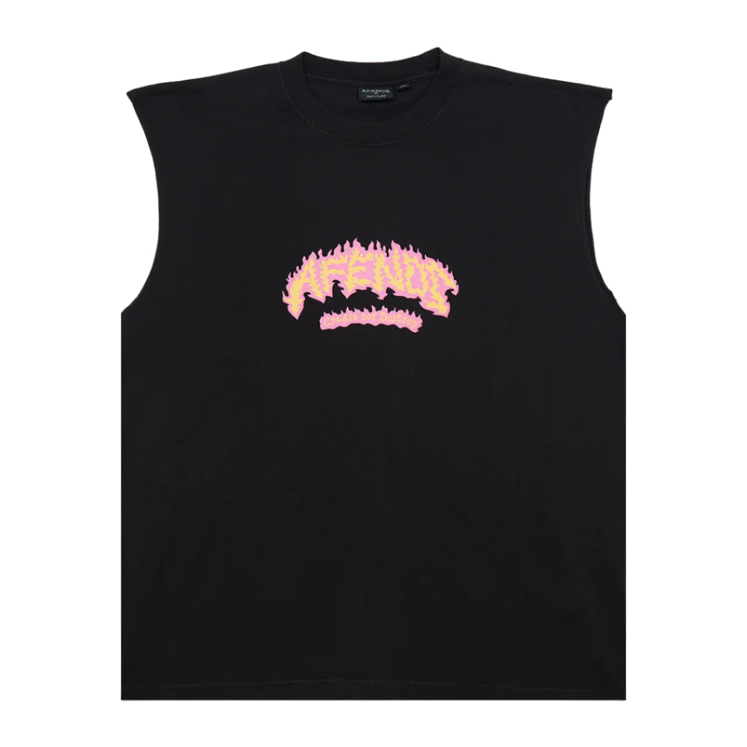 AFENDS Flame On Recycled Sleeveless Mens Tee - Stone Black