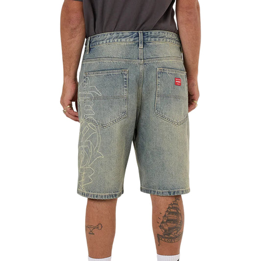 WORSHIP Throws Big Dawg Mens Jean Short - Garage Grime Blue