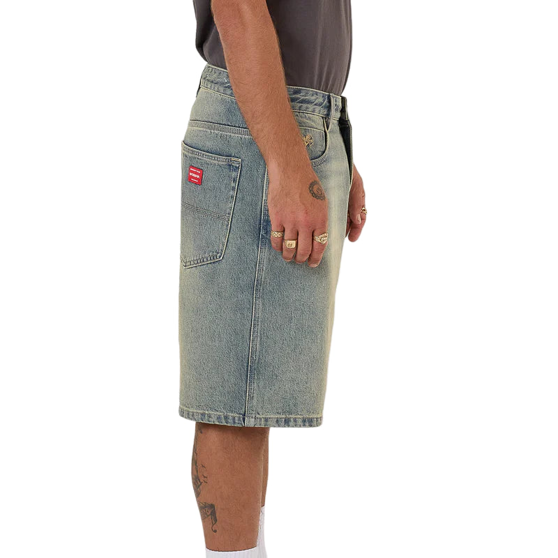 WORSHIP Throws Big Dawg Mens Jean Short - Garage Grime Blue