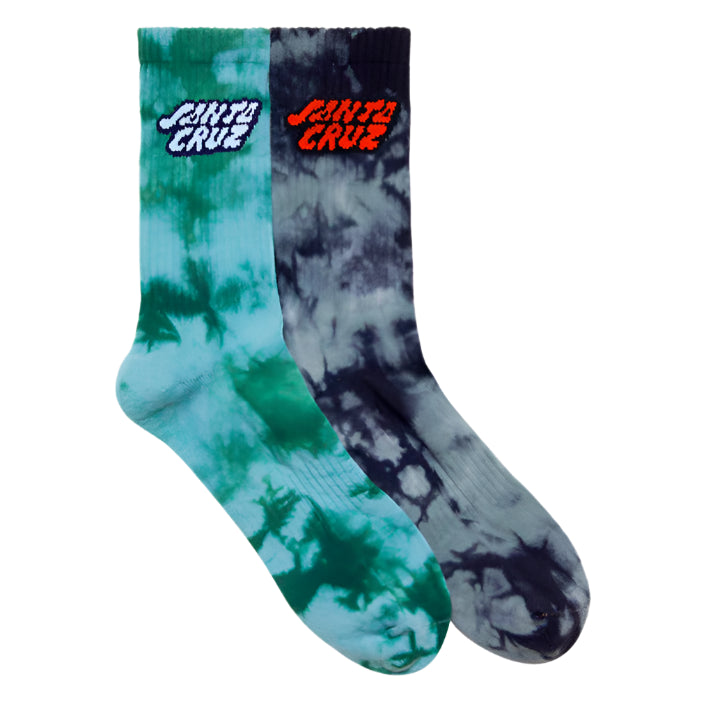 SANTA CRUZ Cosmic Stack Mens 2pk Socks - Green/Black Tie Dye