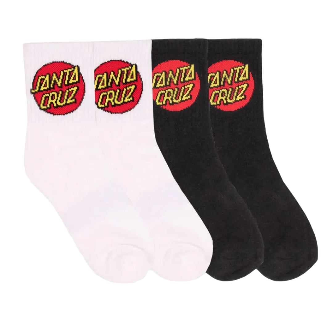 SANTA CRUZ Classic Dot Quarter Crew Womens 2pk Socks - Black/White
