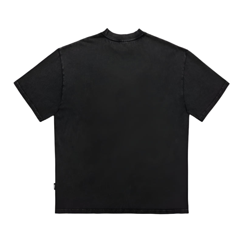 Black t-shirt on a light gray background