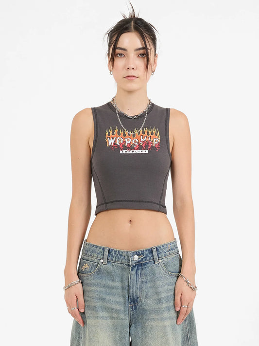 WORSHIP Hot Potato Tiny Womens Tank - Worn Black