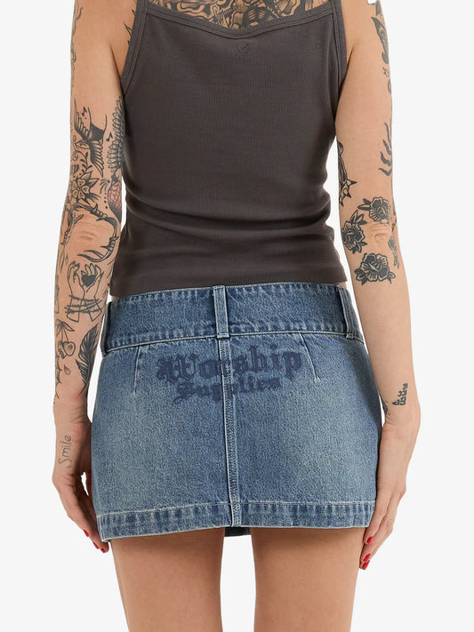 WORSHIP Eat Ur Heart Out Womens Micro Skirt - Dirty Rage Blue
