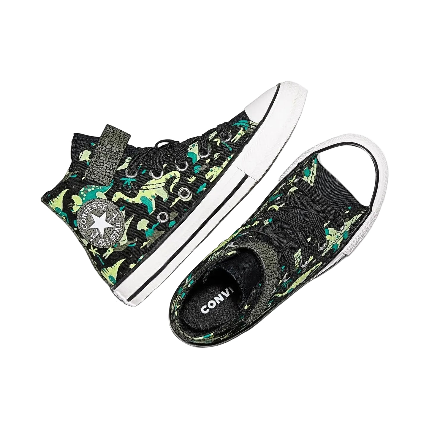 CONVERSE Chuck Taylor All Star Dinos Easy On Youth Hi Shoe - Black/White/Neon Mantis