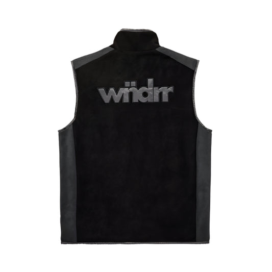 Black vest with 'widerr' logo on a white background