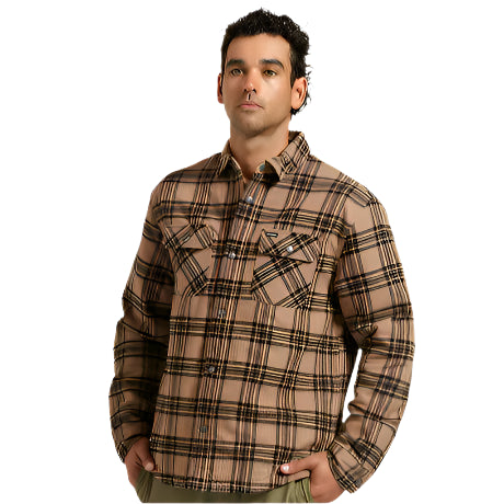 BRIXTON Bowery Quilted Mens L/S Flannel Shirt - Woodsmoke/Black