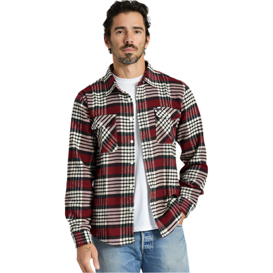 BRIXTON Bowery Mens L/S Flannel Shirt - Island Berry/Whitecap/Black