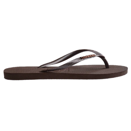 HAVAIANAS Slim Metal Logo Dark Brown Thong - Brown