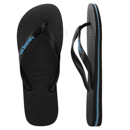 HAVAIANAS Rubber Logo Black/Blue Thong - Black