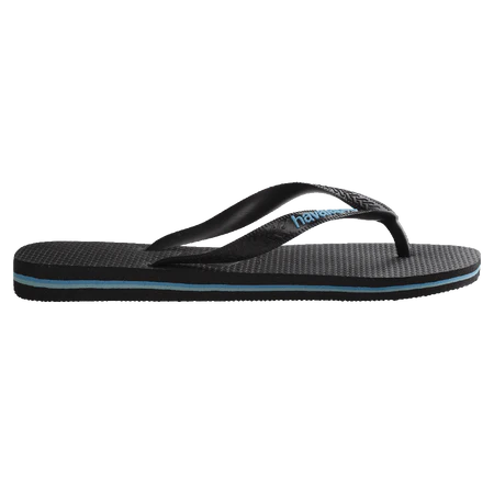 HAVAIANAS Rubber Logo Black/Blue Thong - Black